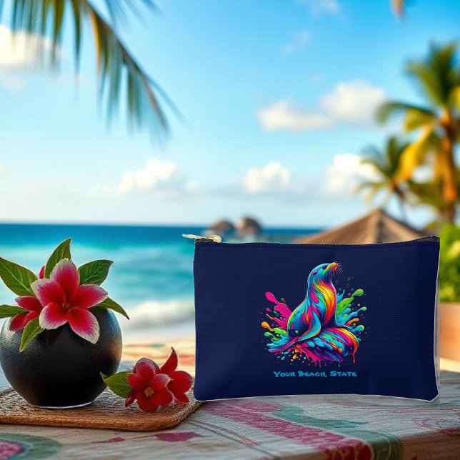 Farbenfrohe Seelenschneedecke Zubehörtasche (Colorful Sea Lion Splash-Fisherman Core-Dopamine Dressing-Summer Small  Bag-Beach Pouch-blue)