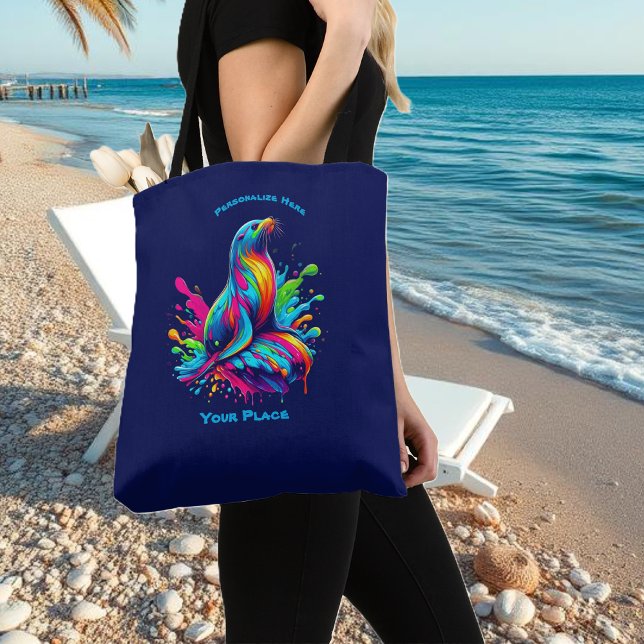 Farbenfrohe Seelenspalte (Colorful Sea Lion Splash Tote Bag)