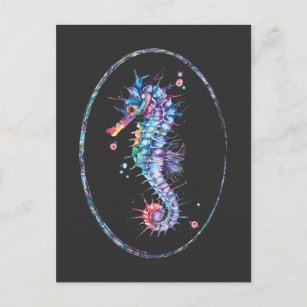 Farbenfrohe Seepferd Illustration Unterwasser Kuns Postkarte