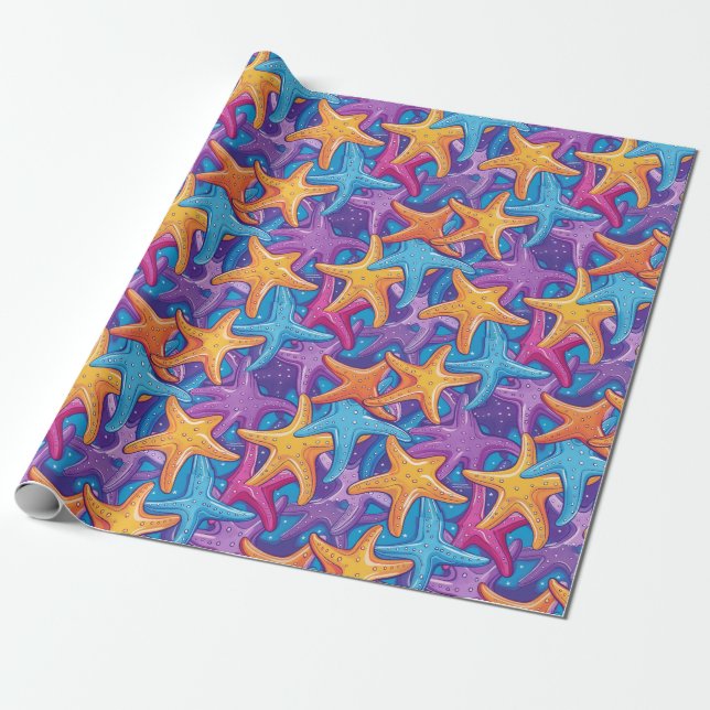 Farbenfrohe Seestars Geschenkpapier (Ungerollt)