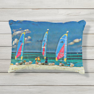Farbenfrohe Segelboote Strand Tropical Vacation Kissen Für Draußen