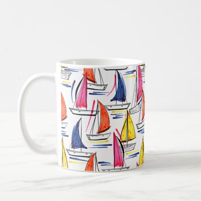 Farbenfrohe Segelschiff Sommertauchen Kaffeetasse (Links)