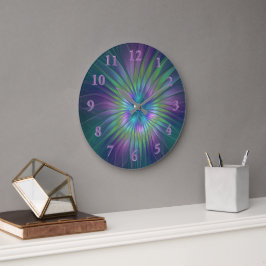 Farbenfrohe Shiny Fantasy Blume Abstraktes Fraktal Große Wanduhr