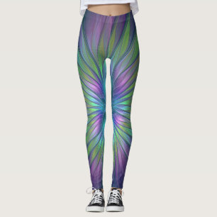 Farbenfrohe Shiny Fantasy Blume Abstraktes Fraktal Leggings
