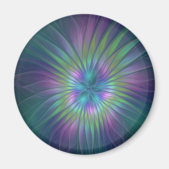 Farbenfrohe Shiny Fantasy Blume Abstraktes Fraktal Magnet (Vorne)