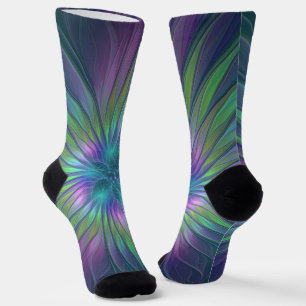 Farbenfrohe Shiny Fantasy Blume Abstraktes Fraktal Socken