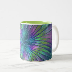 Farbenfrohe Shiny Fantasy Blume Abstraktes Fraktal Zweifarbige Tasse