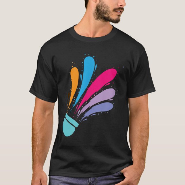 Farbenfrohe Shuttle Badminton Sport T-Shirt (Vorderseite)