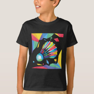 Farbenfrohe Shuttle - Birdie Badminton Player Spor T-Shirt