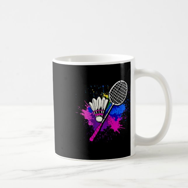 Farbenfrohe Shuttle Racket Badminton Player Kaffeetasse (Rechts)