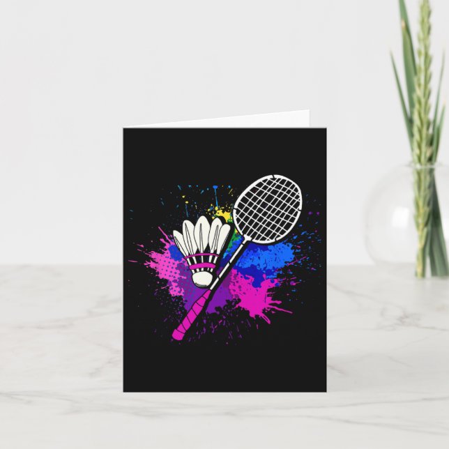 Farbenfrohe Shuttle Racket Badminton Player Karte (Vorderseite)