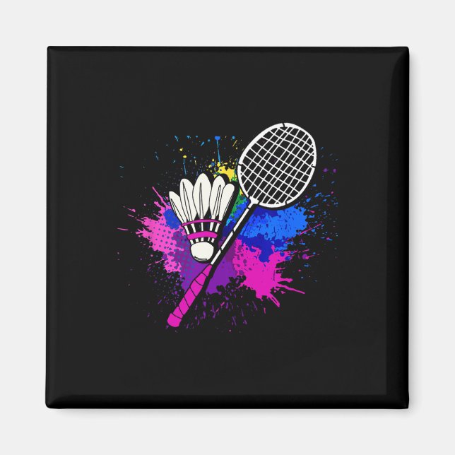 Farbenfrohe Shuttle Racket Badminton Player Magnet (Vorne)