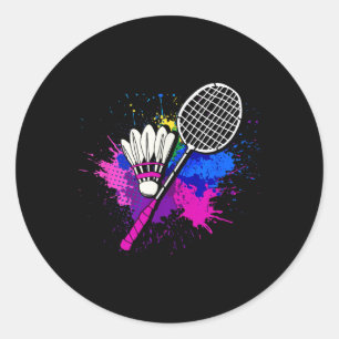 Farbenfrohe Shuttle-Racket _ Badminton Player Runder Aufkleber