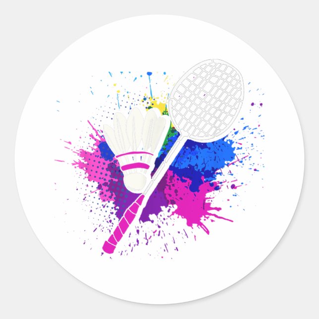 Farbenfrohe Shuttle-Racket _ Badminton Player Runder Aufkleber (Vorderseite)