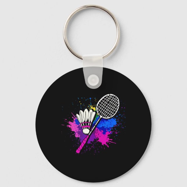 Farbenfrohe Shuttle Racket Badminton Player Schlüsselanhänger (Vorderseite)