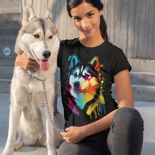 Farbenfrohe sibirische Husky Hund Kunst T-Shirt (Von Creator hochgeladen)