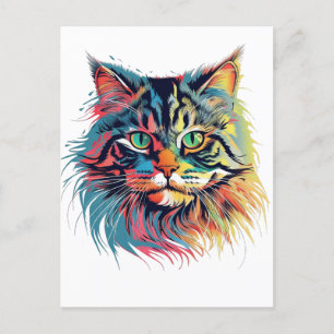 farbenfrohe sibirische Katze Postkarte