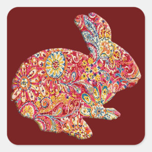 Farbenfrohe Silhouette Osterblütenaufkleber Quadratischer Aufkleber