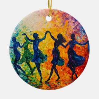 Farbenfrohe Silhouetten tanzen Keramik Ornament