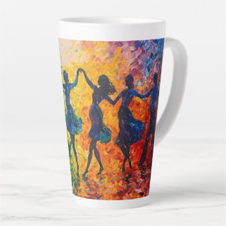 Farbenfrohe Silhouetten tanzen Milchtasse