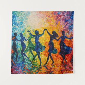 Farbenfrohe Silhouetten tanzen Wandteppich