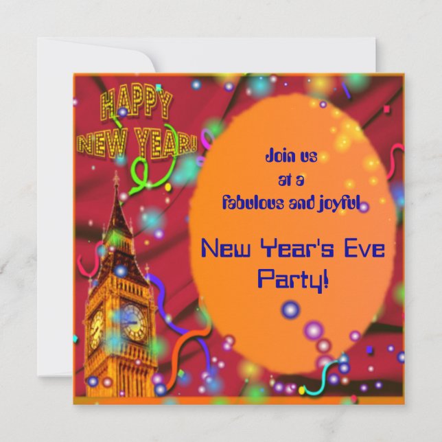 Farbenfrohe Silvester-Party Einladung (Vorderseite)