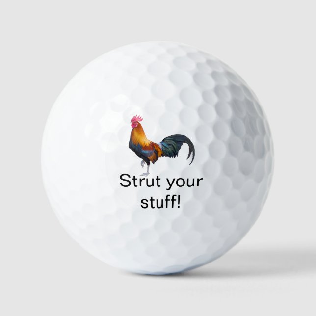 Farbenfrohe Simplistic Rooster "Strut euren Kram!" Golfball (Vorderseite)
