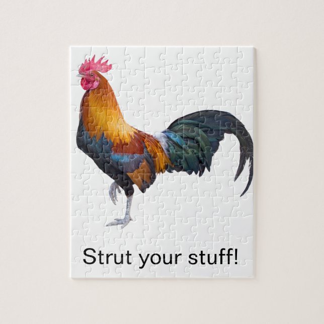 Farbenfrohe Simplistic Rooster "Strut euren Kram!" Puzzle (Vertikal)