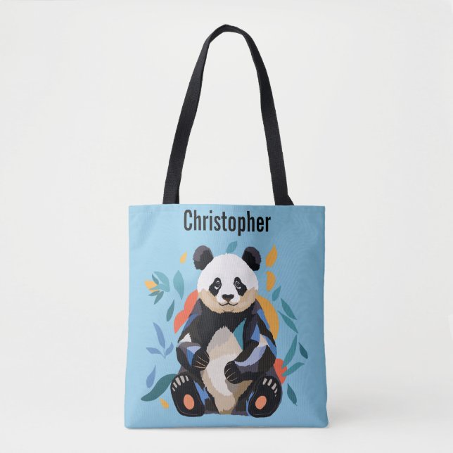 Farbenfrohe Sitzen Panda Bär Personalisierter Name (Vorderseite)