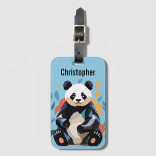 Farbenfrohe Sitzen Panda Bär Personalisierter Name Gepäckanhänger