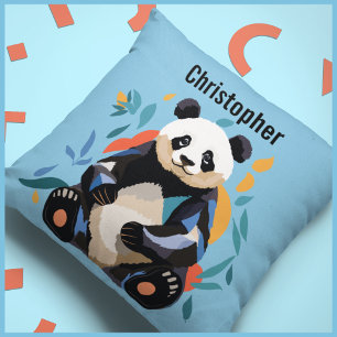 Farbenfrohe Sitzen Panda Bär Personalisierter Name Kissen