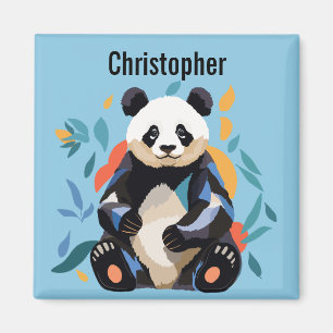 Farbenfrohe Sitzen Panda Bär Personalisierter Name Magnet