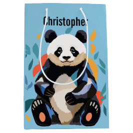 Farbenfrohe Sitzen Panda Bär Personalisierter Name Mittlere Geschenktüte