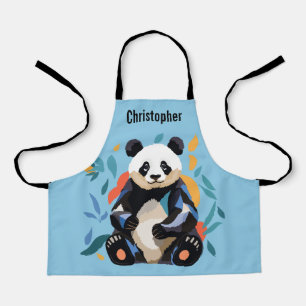 Farbenfrohe Sitzen Panda Bär Personalisierter Name Schürze