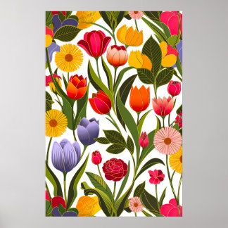 Farbenfrohe skandinavische Blume Blätter Kunst und Poster