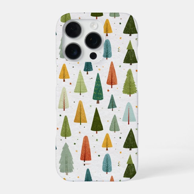 Farbenfrohe skandinavische Weihnachtsbaummuster iPhone Hülle (Rückseite)