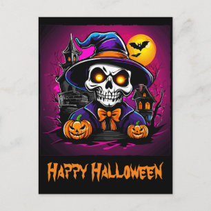Farbenfrohe Skeletton Halloween Cartoon Pumpkin Postkarte