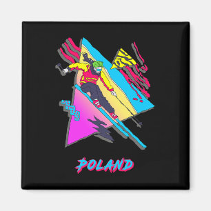 Farbenfrohe Skier Grafik Kunstwerk Polen Skifahren Magnet