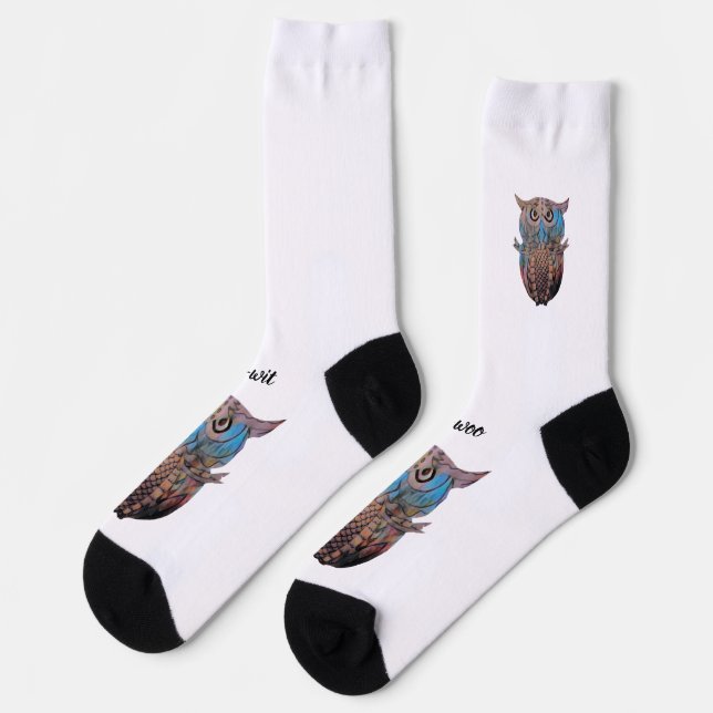 Farbenfrohe skurrile Eulensocken Socken (Linkes Detail)