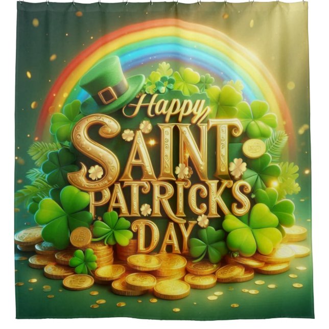Farbenfrohe, skurrile Rainbow St. Patrick's Day Duschvorhang (Vorderseite)