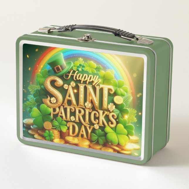 Farbenfrohe, skurrile Rainbow St. Patrick's Day Metall Brotdose (Vorderseite)