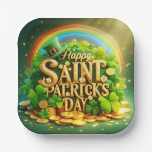 Farbenfrohe, skurrile Rainbow St. Patrick's Day Pappteller
