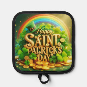 Farbenfrohe, skurrile Rainbow St. Patrick's Day Topflappen