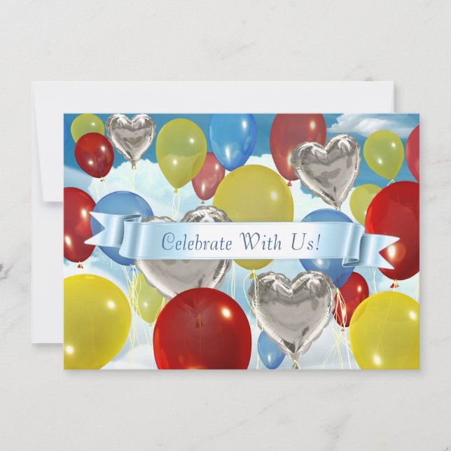 Farbenfrohe Sky Balloons individuelle Einladungen (Vorderseite)