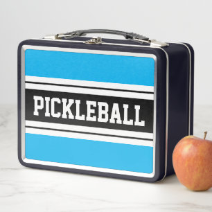 Farbenfrohe Sky Blue PICKLEBALL Sportstreifen Text Metall Brotdose