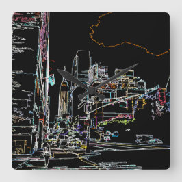 Farbenfrohe Skyline in Manhattan Quadratische Wanduhr