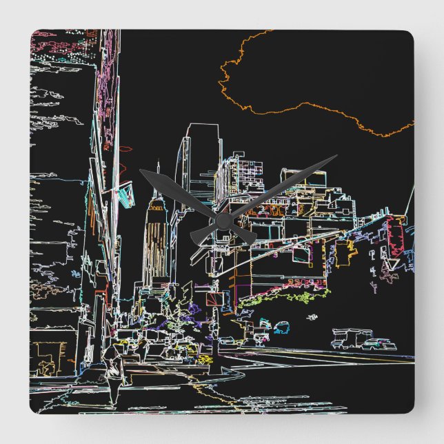 Farbenfrohe Skyline in Manhattan Quadratische Wanduhr (Vorderseite)