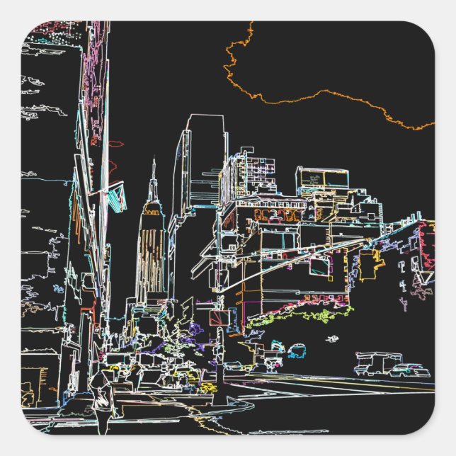 Farbenfrohe Skyline in Manhattan Quadratischer Aufkleber (Vorderseite)