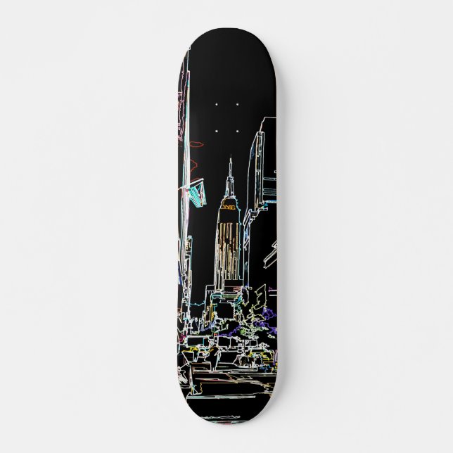 Farbenfrohe Skyline in Manhattan Skateboard (Vorne)