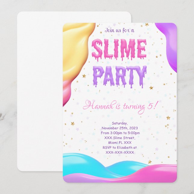 Farbenfrohe Slime Birthday Party Einladung (Vorne/Hinten)